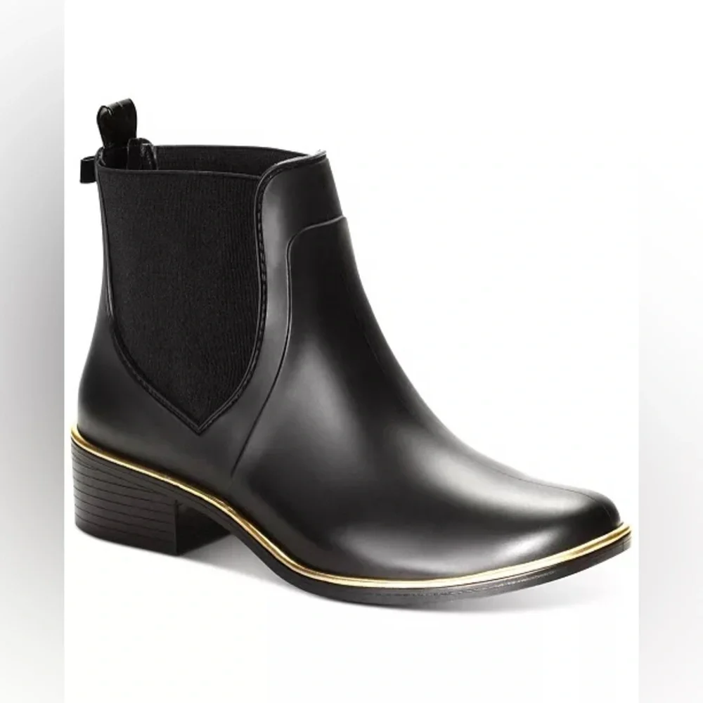 NEW Kate Spade New York Women's Black Gold Rubber Rain Bootie Size 7